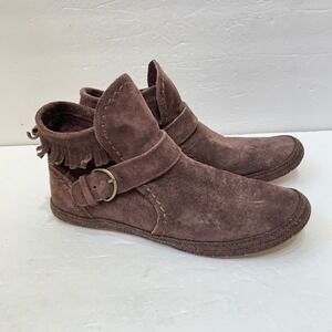 NEW WITHOUT TAGS UGG AMELY BROWN SUEDE MOCCASIN FRINGE ANKLE‎ BOOTS